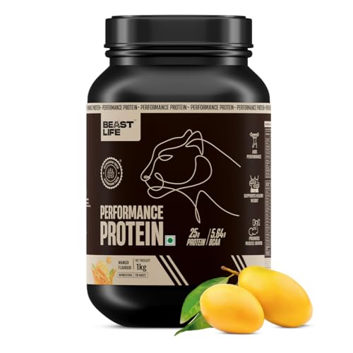 Image of BeastLife Performance Yeast Protein Powder | 25g Protein | Mango |NABL Lab Certified | High Absorption for Muscle Growth |Smooth & Light, Easy to Digest with Ultrasorb Tech|5.64g BCAA | Best For Gut | Beta Glucan | Improves Immune Function | 1 Kg
