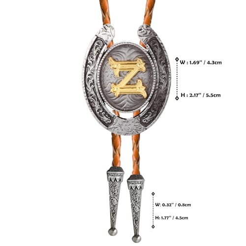 Image of Bolo tie for Men Western Cowboy Brown Leather Necktie Initial Letter ABCDJMR to Z Bolo ties for Women