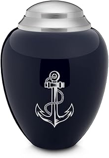 GetUrns Keepsake Tribute Anchor Cremation Urn (Navy & Brushed Pewter)