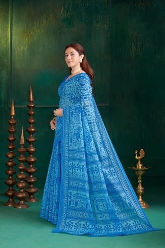 Image of TAMAIRA FASHION Off White Mulmul Pure Cotton Saree For Woman Warli Printed|Office Wear Daily Wear Sarees For Women Without Blouse Piece (Available in 21 Colours)