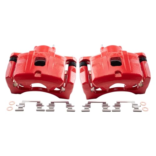 Image of TRQ Front Brake Caliper Set Painted Red Brackets Compatible with 2011-2014 Chrysler 200 2007-2010 Sebring 2008-2014 Dodge Avenger 2007-2012 Caliber 2007-2017 Jeep Compass Patriot