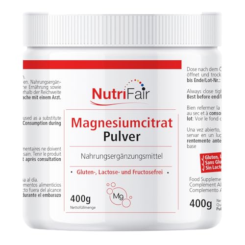 Citrato de magnesio en polvo - 400g - Altamente dosificado - 100% vegano - Producción alemana y pruebas de laboratorio - NutriFair | Premium & Fair