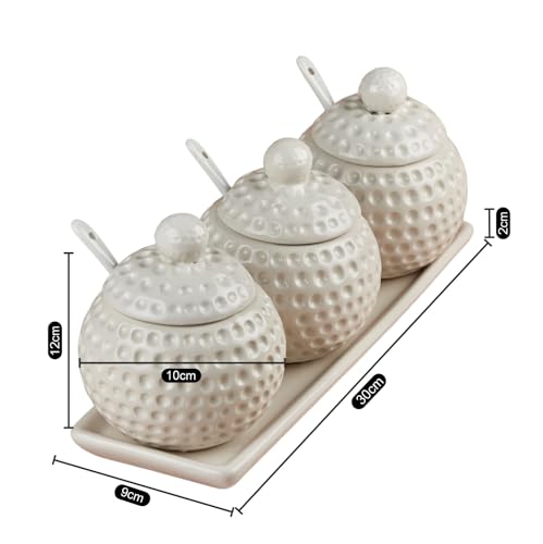 Image of SASASA Ceramic Condiments Container Set 2 with Lid & Spoon | Spice Jars for Kitchen, Sugar Bowl, Pickle Pot & Seasoning Storage Organizer | Condiment Jar Set for Home & Dining, White (10681)