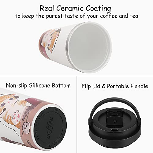 Funkrin Insulated Travel Coffee Mug With Ceramic Coating, Personalized Gifts For Men Women Kids, 16Oz Stainless Steel Tumbler With Flip Lid Portable Handle, Double Wall Leak-Proof Thermos Mug #TOP2