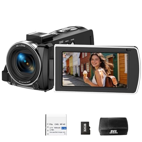 Camcorder Video Camera 4K, 64MP Digital Camera for Vlogging, 18X Digital Zoom YouTube Camera 3” 270° Rotation Screen Video Recorder with Battery, 32GB Card, Remote Control