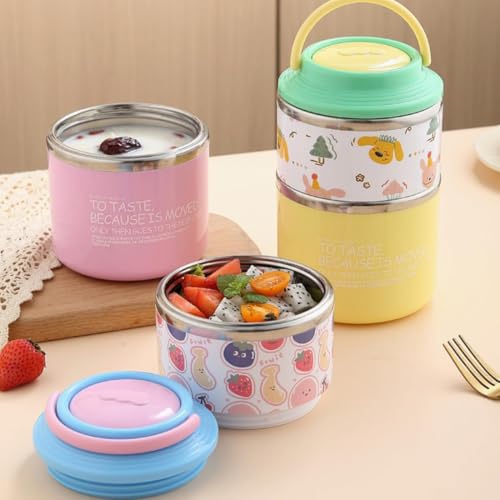 Image of Insulated Stainless Steel 1060ml Lunch Box with 350ml Tumbler | Leakproof Hot Cold Food Container | BPA-Free Cute Tiffin Box for Kids, School, Office, Travel, Picnic Combo (Yellow)