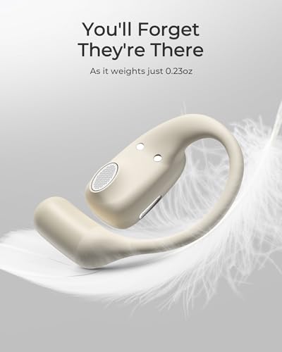 Image of Lytmi CozyFit Open Ear Headphones, 0.23oz Ultra-Light Comfortable Wireless Earbuds, 0.6mm Thinnest Earhooks, Bluetooth 5.4, Clear Audio, 30 HRS Playtime, IPX5 Waterproof Earphones with Mic (Skin Tone)