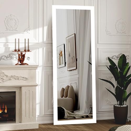 Image of Wall Hanging White 4.25ft Long Full Length PVC Framed Mirror | Home Decor Wall Mounted Mirror for Bedroom Living Room Vanity Farmhouse