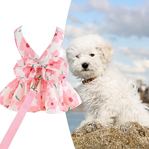 Spring Summer Pet Dress, Floral Print Dog Cat Princess Dress With Towing Rope, Pet Summer Clothes For Small Medium Doggie Cat Girl Pink S #TOP16