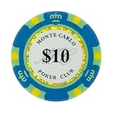 10 Ten Dollar Monte Carlo Smooth 14 Gram Poker Chips - 100 Poker Chips (Blue Green)