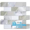 Art3d Peel and Stick Beige & White Wall Tiles – 12"x12" Thickened Design Backsplash, Self-Adhesive Tile for Kitchen & Bathroom Decor