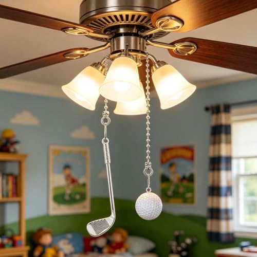 Image of Golf Ceiling Fan Pull Chain Decorative Extension Light Pull Chain Set,Sport Theme Fan String Charm Decorative Extension,Fan Light Chains Ornaments,Golf Pendant for Ceiling Fans Lights Lamp