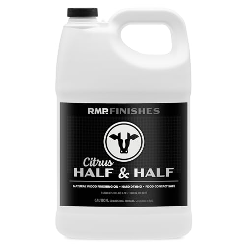 RMP Finishes Half and Half, Pure Tung Oil Mix for Wood Finishing, Cutting Boards, Butcher Blocks, Clay, Stone, and Slate, Food Grade, Citrus, 1 Gallon