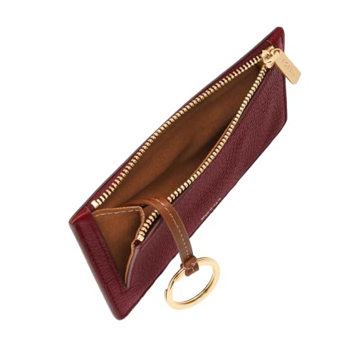 Image of Fossil Women's Logan RFID-Blocking Leather Zip Around Card Case Wallet with Keychain