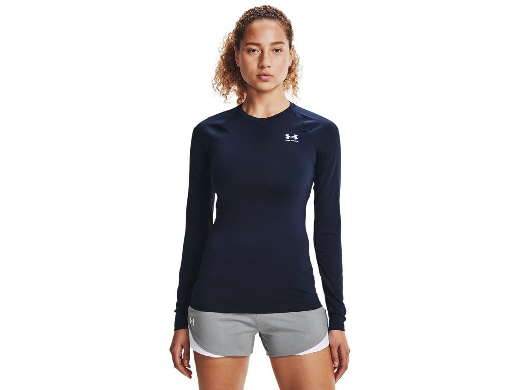Under Armour Women's HeatGear Compression Long-Sleeve T-Shirt, Midnight Navy (410)/White, Small