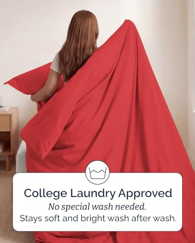 Image of Duvet Cover Twin /Twin XL Size Set - Extra Soft Twin /Twin XL Duvet Cover 68 inch x 90 inch with 1 Pillow Sham for Women, Men, Kids & Teens - Breathable, Easy-Care & Fade Free w / Zipper Closures & Ties (Red)