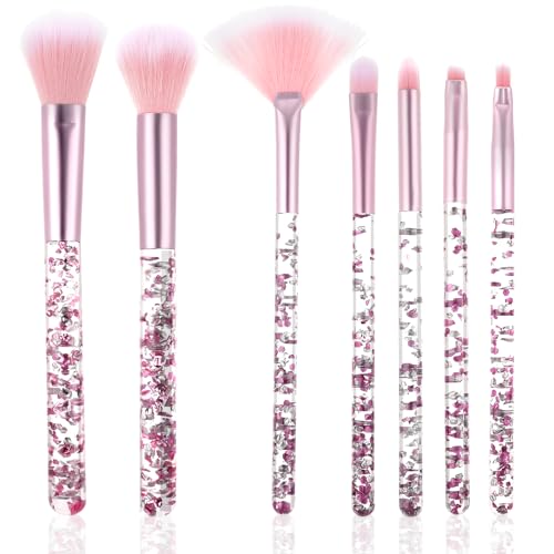 WLLHYF 7PCS Pinceaux maquillages teint synthétique fond de teint maquillage pour les yeux pour Fondations Ombre à paupières Fards à joues(rose)