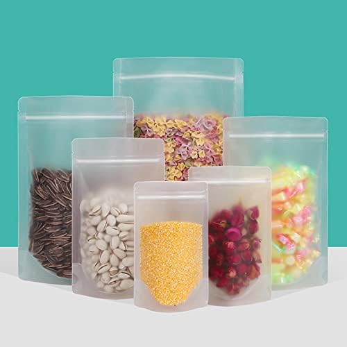 Miniatura 8 de Paquete de 50 bolsas de alimentos con cremallera transparente mate esmerilada, bolsa de pie, bolsas resellables para dulces, bocadillos y té, bolsas