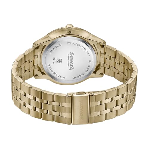 Image of Sonata Wedding Edit Quartz Analog with Date Golden Dial Stainless Steel Strap Watch for Men