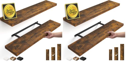 Image of BAYKA Rustic Brown Floating Shelves 35.4in, Set of 2, Wall Mount Wood Shelf (Pack of 2)