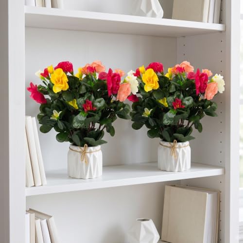 Image of Dekorly Artificial Lavender Plant in White Pot, 18cm - Realistic Faux Flower Arrangement for Home & Office Decor (Set of 1) (2, Camellia Flower Pot)