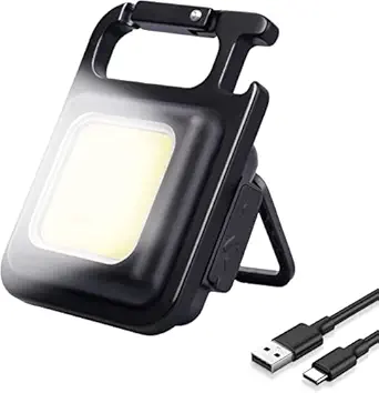 Brienstripe COB Small Flashlights Rechargeable Waterproof Portable Led Work Light Keychain Mini COB Working Lights with Collapsible Bracket and Strong Magnet.