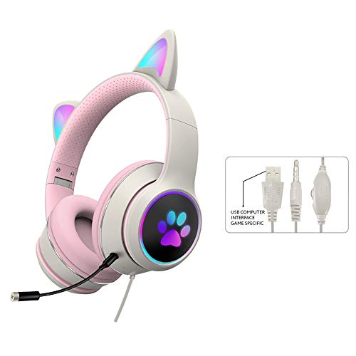 Lvoertuig Cat Ear Headphones,Foldable And Stretchable Wireless Bluetooth Gaming Headset With Rgb Led Light Wired Gaming Headset Stereo Sound,Over Ear Headphones Gift For Kids And Adult #TOP1