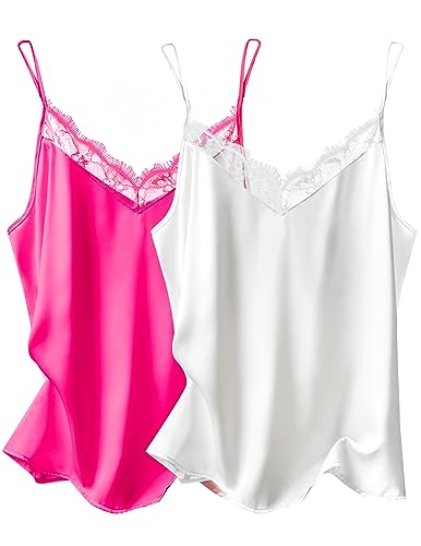Image of Ekouaer Women's Satin Lace V Neck Camisole Tops Pajama