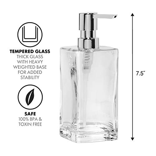 Oggi Square Glass Soap Dispenser - 13Oz, Heavy Glass, Rustproof Pump - Ideal Hand Soap Dispenser, Bathroom Soap Dispenser, Kitchen Dish Soap Dispenser, Hand Sanitizer Dispenser, Clear/Chrome #TOP1