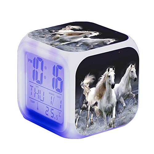 Réveil cheval - Alarme animale - LED - Avec lumière - Brillant dans la nuit - Pour enfants et adultes - Cadeaux D'anniversaire pour Adultes (G)