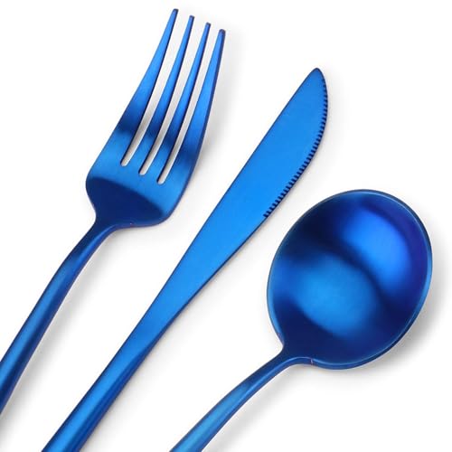 Image of Sterling Set | Satin Finish French Style Stainless Steel Flatware Set with Giftable Box | Dishwasher Safe Tableware for Home, Restaurant & Corporate Gifting (Sapphire Blue, 48 Pieces)