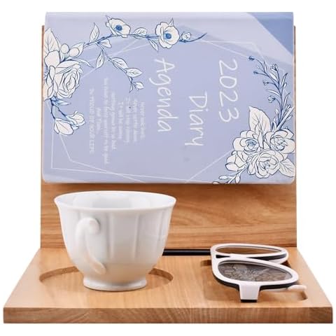 Trasylph Wooden Book Rest with Coffee Mug Cup Glasses Pen Holder,Wooden Book Holder Stand for Page Rest Book Nook Reading Valet, for Nightstand Desktop Bedside Birthday Gifts Cover