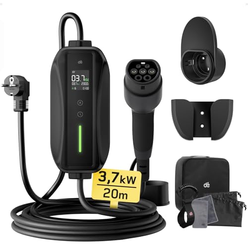 dé Ładowarka do Samochodu Elektrycznego typu 2 Schuko 3,7kW [1-fazowy, 20m, 6-16A], Ładowarki EV ze Sterowanym Wyświetlaczem Cyfrowym do Samochodów Elektrycznych, do E-208 i Innych BEV/PHEV