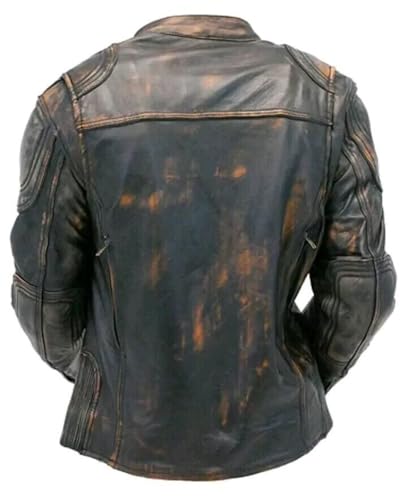 Image of Men's Leather Jacket Cafe Racer Biker Style Retro Stripes Jacket, Motorcycle Racing Leather Jacket Men