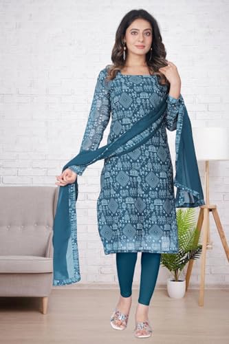 Image of Women's Printed Kurti with Georgette Dupatta, Full Inner Lining, Lightweight Ethnic Set