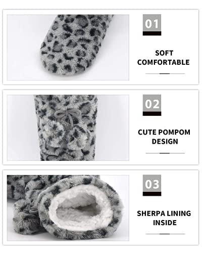 Image of DICUIRD Womens Thick & Warm Slipper Socks with Grippers - Christmas House Slippers