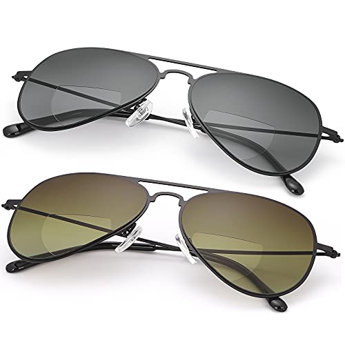 MIRYEA 2 Pairs Bifocal Reading Glasses UV400 Protection Sport Sunglasses Blue Light Blocking Lightweight Sun Readers for Men Women Outdoor Driving Eyeglasses Tinted Shades Anti Glare Eyewear 2.5 by MIRYEA - Used condition - US$18.05