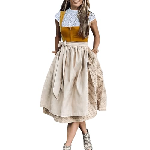 Dirndl für Damen,Trachtenkleid Dirndlkleid Trachtenmode Midi Bayerisches Dirndl Kleid für Damen Lang Wiesn Outfit Elegant Retro Kleider Festlich für Bierfest Oktoberfest