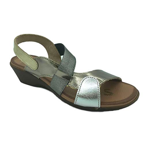 Oh My! Sandals Ladies Womens Mid Wedge Slingback Open Toe Strappy Comfort Sandals (7.5 UK, Gold Multi)