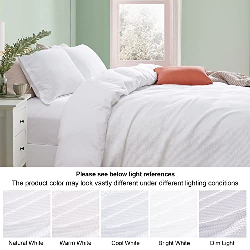Phf Cotton Waffle Duvet Cover Queen Size, Ultra Soft Cotton Blend Comforter Cover Set, Comfy Breathable And Decorative Duver Cover Set With Pillow Shams Bedding Collection, 90"X90", White #TOP5