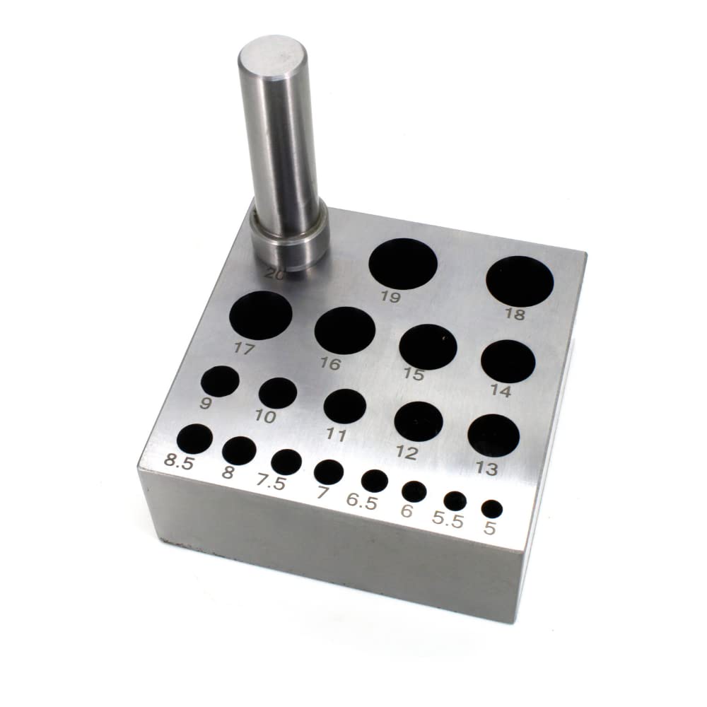 SKYTECH Jewelry Making Beading Bezal Setting Machine Tool | Jewelry Forming Tool Bezel Block with Round Punch 17 Degrees (5mm to 20mm)