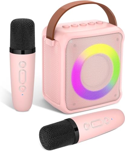Ankuka Juguetes de karaoke para niños y adultos con 2 micrófonos, máquina de karaoke portátil con luz LED y efectos de cambio de voz, regalos para edades de 3 a 18 niños, niños, niñas, familias