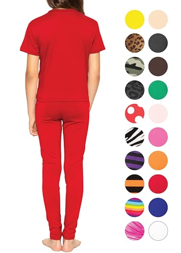 Image of STRETCH IS COMFORT Girls 2 Piece Hoodie Short Sleeve Long Sleeve Crew Neck Top and Leggings Set Kids Thermals Underwear Set