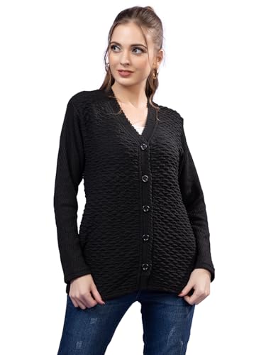 Image of Women's Winter Woolen Cardigan | Full Sleeve Textured Buttoned Sweater for Women | Soft Wool V-Neck Warm Knitted Outerwear for Office & Casual Wear