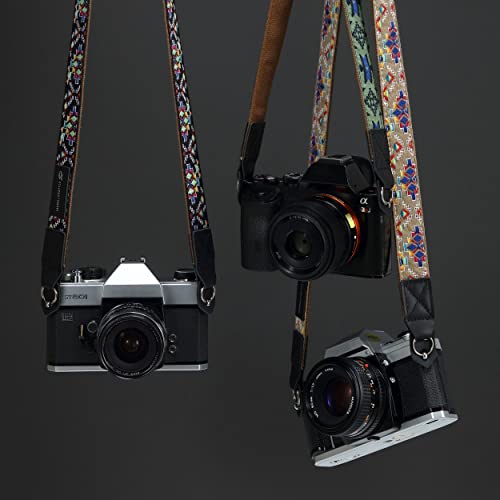 Padwa Camera Strap - 1" Pure Cotton Embroidered Woven Straps With Full Grain Cowhide Head, Camera Neck Shoulder Strap For Micro Single And Small Digital Cameras,Gift For Photographers(Vintage Red) #TOP6