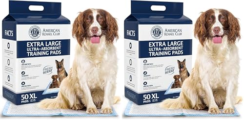 Image of American Kennel Club Scented Puppy Training Pads with Ultra Absorbent Quick Dry Gel - 28 x 30 Pee Pads for Dogs - Fresh Scented - 50 Count, XL (Pack of 2)