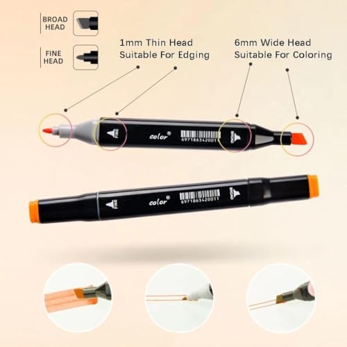 Image of Dual Tip Colorful Art Markers Sketch Pens Colors With Carrying Case For Painting Sketching Calligraphy Drawing -Twin Head Permanent Colouring Marker Pens (Pack OF 1) (Marker Black 12)