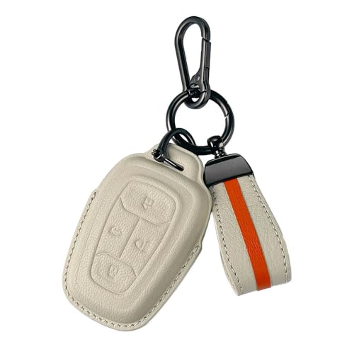 Image of Keyzone Royal Leather Key Cover for Tata Nexon, Harrier, Safari, Altroz, Punch, Tigor 4 Button smart Key (Vanilla Satin)