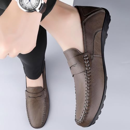 Mocasines de cuero retro para hombre con diseño liso e impermeable en gris 3