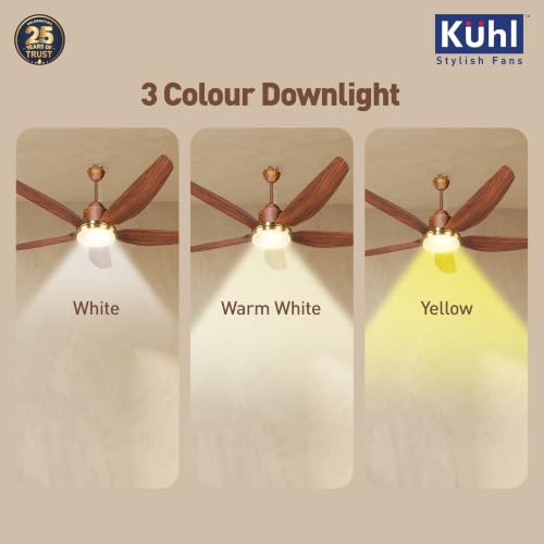 Image of KUHL Luxus Star 1400mm Stylish 65% Power Saving BLDC Ceiling Fan With Remote | BEE 5 Rated & ISI Marked | Down Light | High Air Flow & Low Noise | Smart IoT | Reverse Mode | Free Installation | Teak